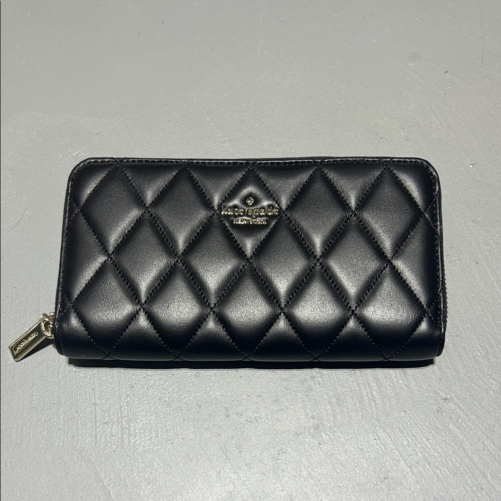 Kate Spade New York Black Diamond Quilted Pattern Leather Wallet